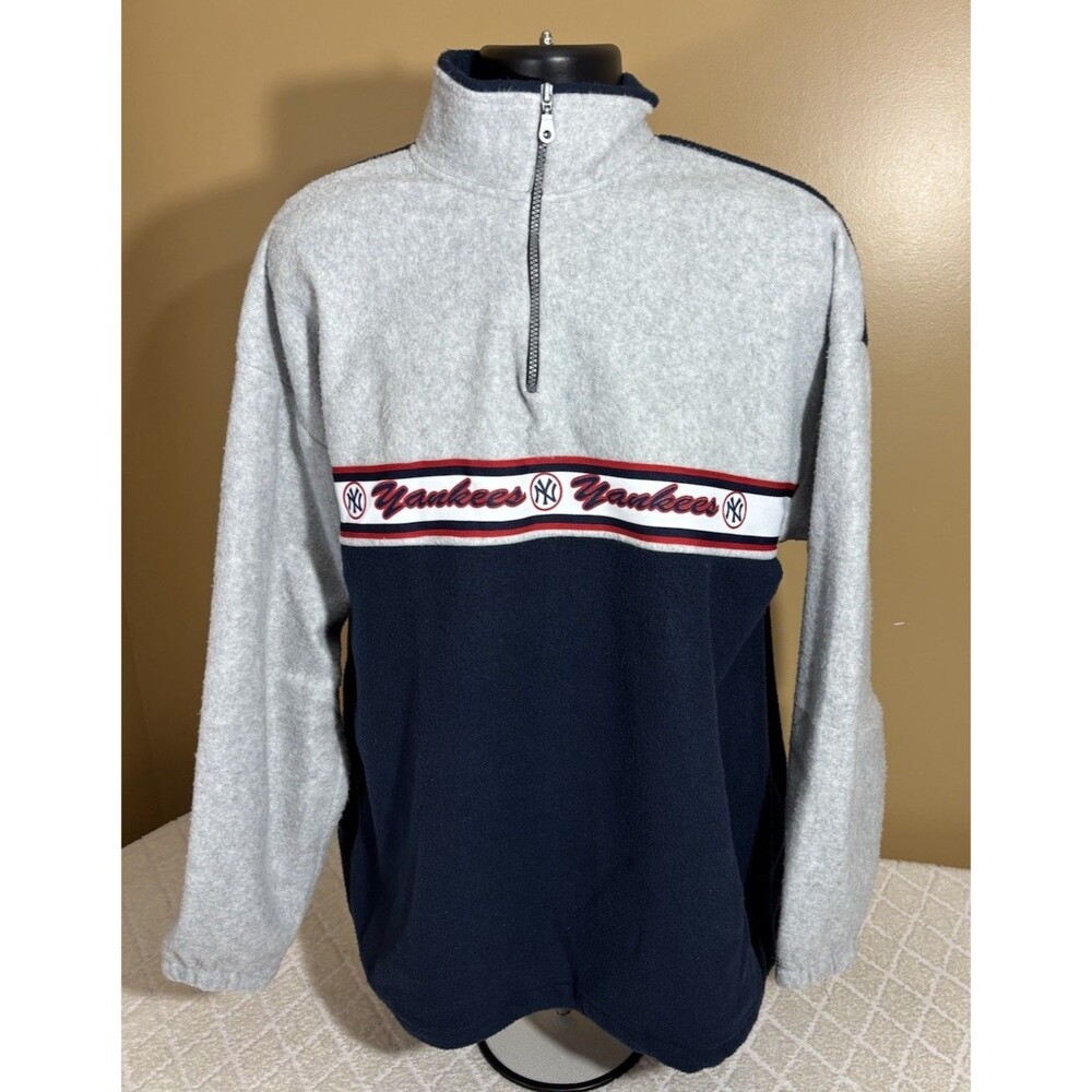 Vintage 90s New York Yankees USA Made 1-4 Zip Fleece Jacket Pockets See Details